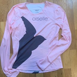 Oiselle OG Mesh Running/Racing Shirt Light Pink with Grey Logo Bird